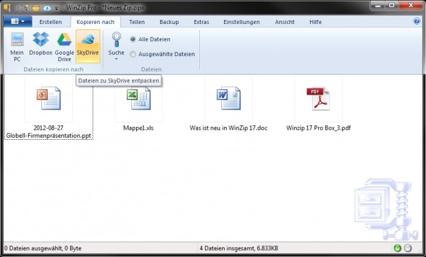 Skydrive-Anbindung in Winzip 17 (Bild: Corel)